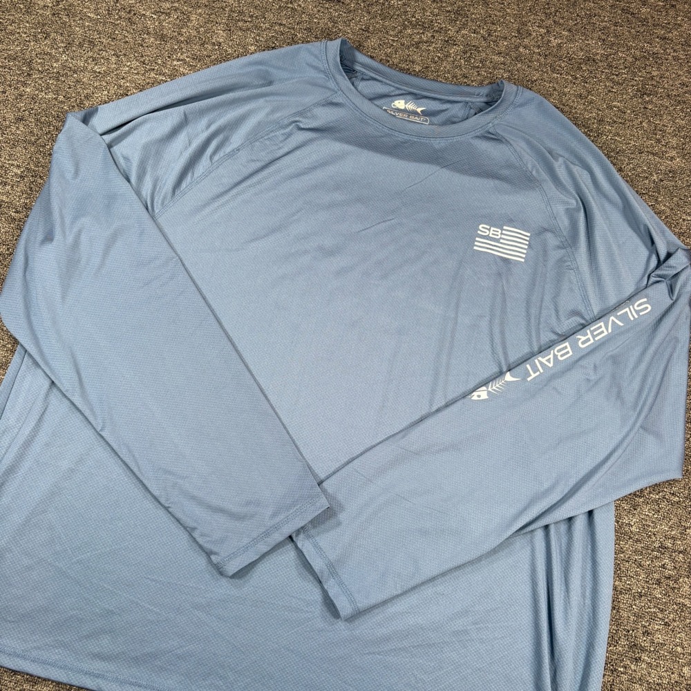 Silver Bait Performance Fishing Shirt Mens XXXL Blue Long Sleeve American Flag